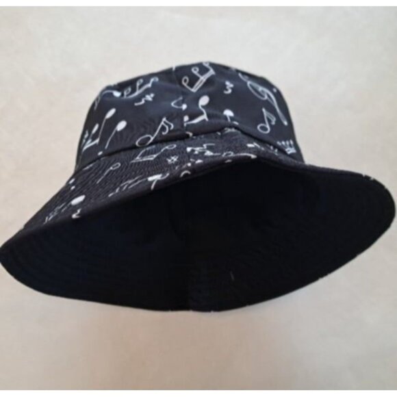 New Black Musical Notes Bucket Hat Adult Summer One Size Music Teacher Band NWT - Picture 3 of 3